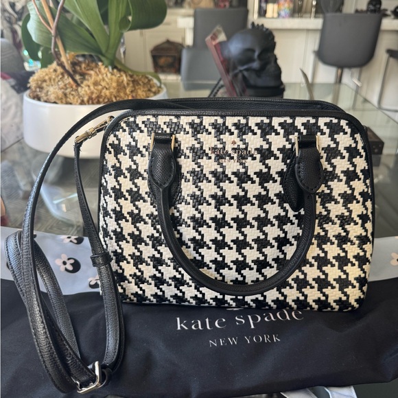 Kate Spade Woven Houndstooth Darcy Satchel Black Multi